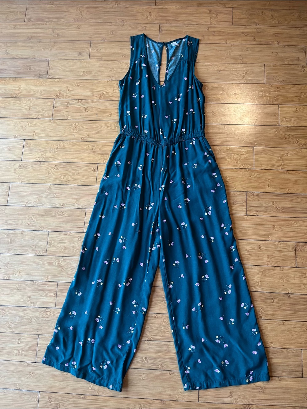 Old Navy Teal Floral Sleeveless Wide-Leg Jumpsuit Cottagecore
